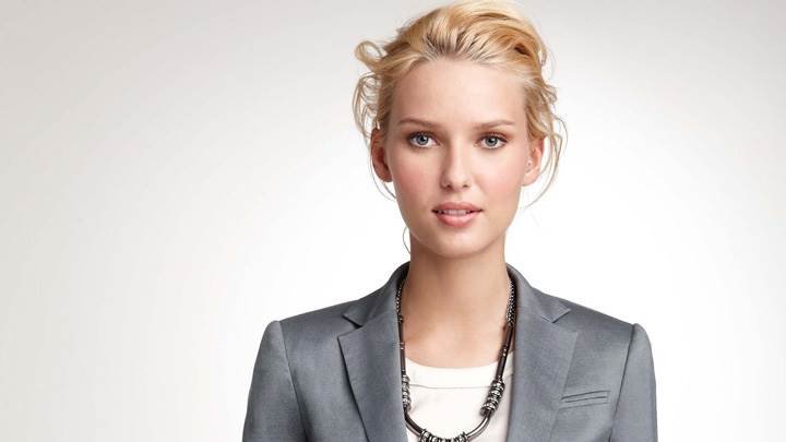 Adriana Cernanova In Grey Coat Front Pose At Ann Taylor Daywear 2012